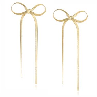 Imagem de Met-edianger Brincos de laço de prata de ouro vintage brincos de nó laço borla pérola strass fita brincos gota joias presentes para mulheres meninas, Aço inoxidável Zinco Cobre, Sem pedra preciosa