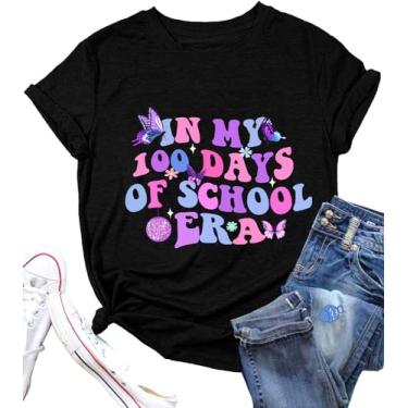 Imagem de Camiseta feminina Happy 100th Day of School Camiseta com estampa de memória do 100º dia, Era, G