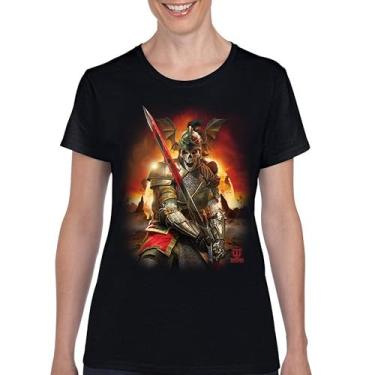 Imagem de Camiseta Apocalypse Reaper Fantasia Esqueleto Cavaleiro com Espada Medieval Criatura Lendária Dragão Mago Camiseta Feminina, Preto, G