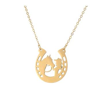 Imagem de Yocoyee Colar com pingente de ferradura da sorte de aço inoxidável, colares de cavalo para mulheres, joias femininas, Metal, Sem Pedra Preciosa