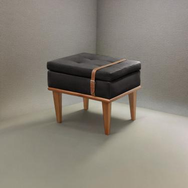 Imagem de Puff Banqueta Madeira Maciça Londres Luxo Preto