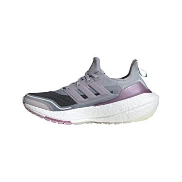Imagem de adidas Tênis de corrida feminino Ultraboost 21, Halo prata/roxo gelo/tom rosa, 7