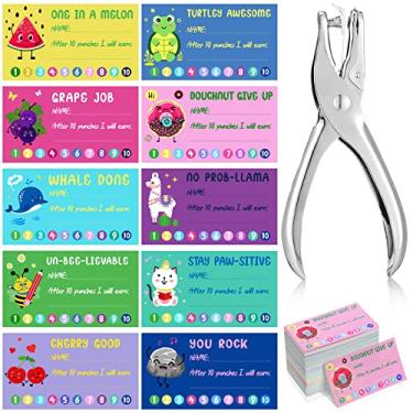 Imagem de Teling 200 peças de cartas punny reward punch cards comportamentais com furo gráfico de recompensas de comportamento infantil cartões de fidelidade positivos para sala de aula, alunos, crianças, professores, 9,5 x 5 cm, 10 estilos
