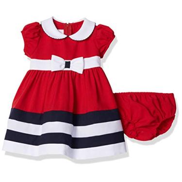 Imagem de Bonnie Baby Conjunto de calcinha e vestido náutico com gola Peter Pan para bebês meninas, Vermelho, 3-6 Meses
