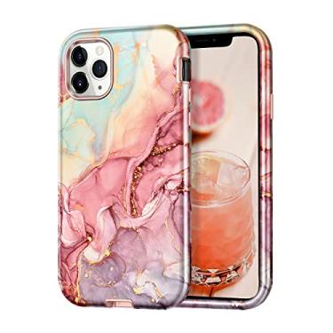 Imagem de Btscase Capa compatível com iPhone 11 Pro Max 6,5", padrão de mármore 3 em 1 resistente à prova de choque PC rígido de corpo inteiro + capa protetora de silicone macio para meninas para iPhone 11 Pro Max, ouro rosa