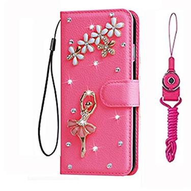 Imagem de Capa para celular Sharp AQUOS Simple Sumaho 6, carteira de couro brilhante feita à mão e alça de pescoço [suporte] [fecho magnético] para Sharp AQUOS Simple Sumaho 6 capa de telefone (tamanho 10)