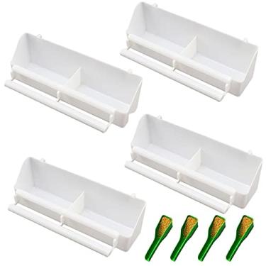 Imagem de Lucky Interests Alimentador de pássaros, alimentador duplo de plástico, alimentador de água de sementes, com moldura, para papagaios, calopsas, pombos, pardal e pássaros, tigela com 4 colheres de pássaro