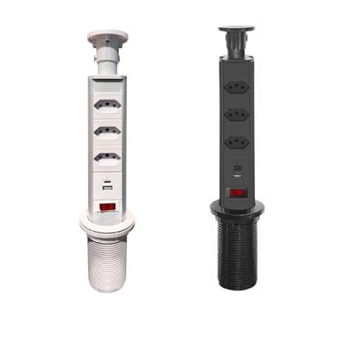 Imagem de Torre De Tomadas 20A Multiplug com 3 tomadas Usb + Usb C de Embutir Mesa Bancada escritorio (BRANCA)
