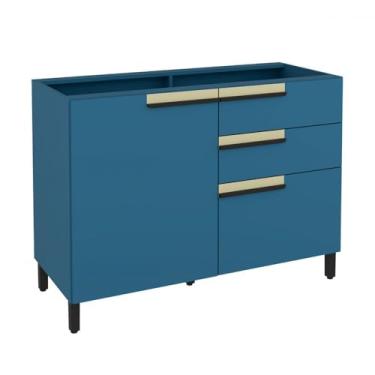 Imagem de Balcão de Cozinha para Pia 120 Cm 1 Porta 3 Gavetas Ph3074 Azul Orion - édez