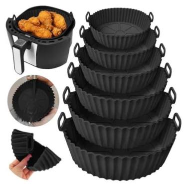 Imagem de Kit Com 6 Formas De Silicone Para Air Fryer Reutilizável Cesta Redonda Fritadeira Eletrica Universal Para Todos Os Modelos Antiaderente Com Alça Para Forno E Microondas