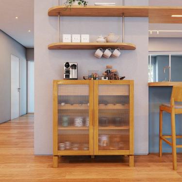 Imagem de Bar Adega 2 Portas 2 Gavetas em Madeira Maciça Piazza Artemobili Amendoa