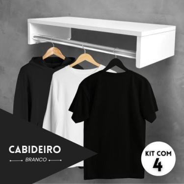 Imagem de Kit 4 Cabideiro Arara Prateleira De Roupas Closet 50 Cm - Kelan, BRANC