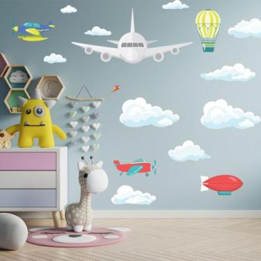 Imagem de Adesivo De Parede Decorativo Infantil Avião nas Nuvens - SHD Soleil Ho