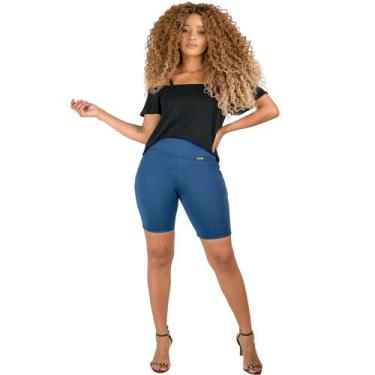 Imagem de Bermuda com Bolsos Plus Size Neoprene Feminina Catwalk Azul, G1, Azul