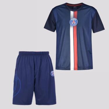 Imagem de Kit Camisa e Calção PSG Infantil Azul - Braziline, 4 ANOS