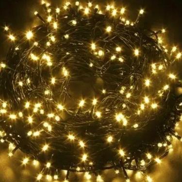 Imagem de Luz de Natal Cordão 500 Lâmpadas Led Cor de Ouro Fio Verde Externo Biv