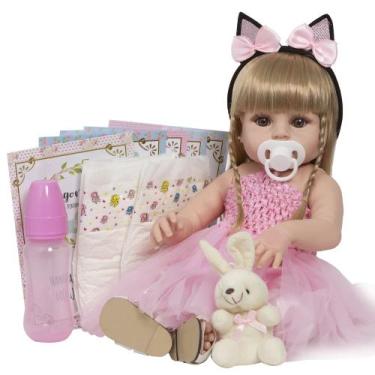 Imagem de Bebe Tipo Reborn Loira Cabelo Longo Bailarina Corpo de Vinil - Cegonha