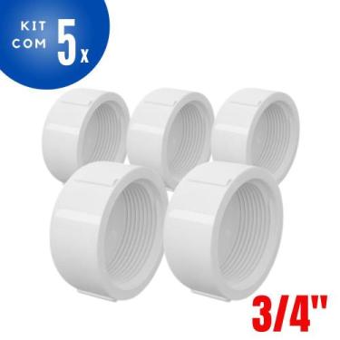 Imagem de Kit 5 Cap Tampão Soldável Roscável PVC Branco Para Tampar Tubos Água F