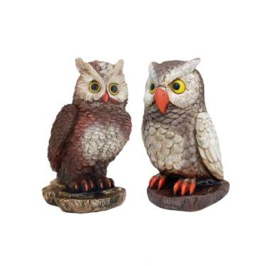 Imagem de Kit 2 Corujas Na Rocha Estatua Espanta Pombo E Passarinhos Enfeite Cas