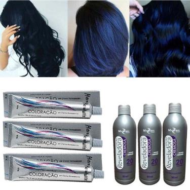 Imagem de Kit Tinta Preto Azulado 03 Coloração, 03 OX 20 90ml Mairibel
