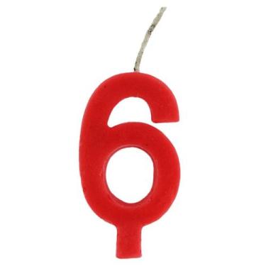 Imagem de Vela Festa De Aniversário 8cm Vermelho Número 6 - 1 Unidade - Festhami
