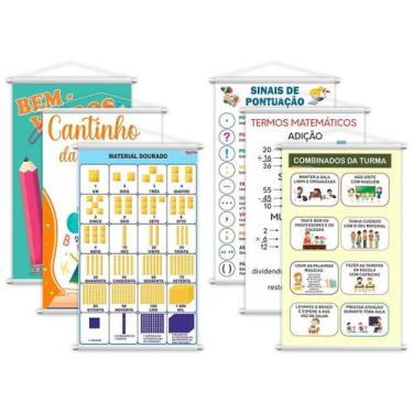 Imagem de Kit 6 Banners Didáticos Pedagógicos Escolares 80X50Cm - Plimshop
