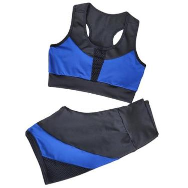 Imagem de Conjunto Plus Size Feminino Academia Cintura Alta Top Short - WM, Azul