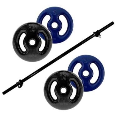 Imagem de Kit 30Kg Anilhas Emborrachadas com Barra Polipump de 1,30m