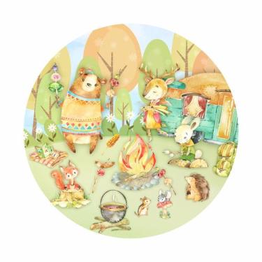 Imagem de Painel de Tecido Sublimado Redondo Floresta Animais Acampamento Bosque
