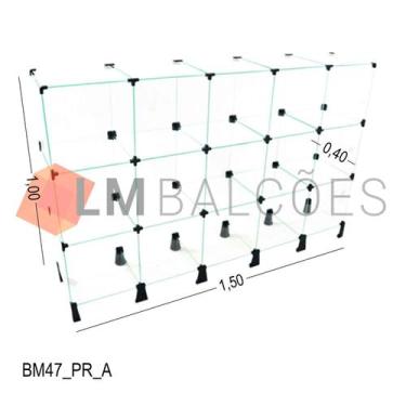 Imagem de Balcão de Vidro Temperado 4MM - 1,50 x 1,00 x 0,40m - LM Balcôes