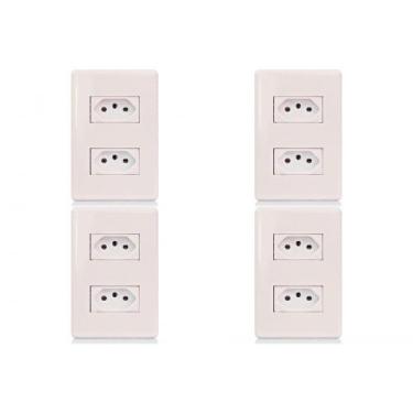 Imagem de Kit C/4 - Conjunto Steck Linha Stella Com Placa 2 Tomadas..., Branco