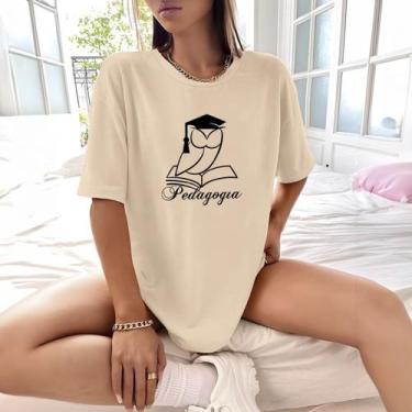 Imagem de Camisa Camiseta Feminina Estampada Coruja Pedagogia 100% Algodão Fio 3