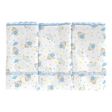 Imagem de Kit pano de boca branco estampa anjo menino 3 pçs - Era Uma Vez