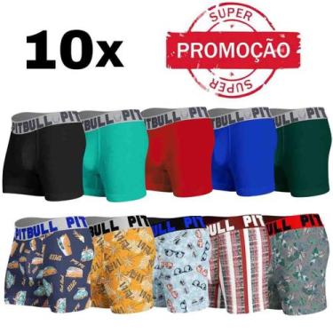 Imagem de Kit Com 10 Cuecas Boxer Box Masculina Adulto Pitbull Atacado, Variadas