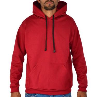 Imagem de Blusa Moletom Liso Canguru Capuz Bolso Masculino - cla cle , Vermelho,