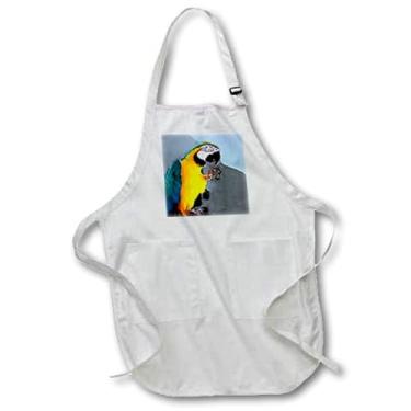Imagem de 3dRose Avental de arara azul e dourado, 61 x 76 cm, branco, com bolsos