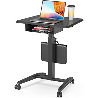 Imagem de JOY worker Mesa de laptop com rodinhas de altura ajustável com prateleira, mesa móvel para laptop, pneumática com rodas para sofá, escritório em casa, escola, comporta até 10 kg, preta
