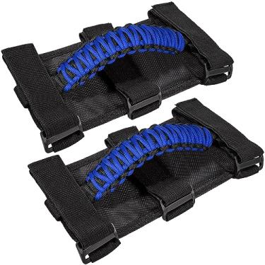 Imagem de Puxador de barra de rolo para Jeep Wrangler YJ TJ JK JKU JL JLU Sports Sahara Freedom Rubicon Unlimited X Gladiator JT 1955-2022 UTV ATV Premium Paracord (Azul 2 peças)