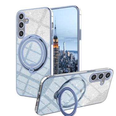Imagem de Compatível com Samsung Galaxy A55 5G Capa com suporte, capa de telefone Samsung A55 5G de silicone linda capa fina com anel Funda Glitter acessórios presentes para mulheres/homens (azul)