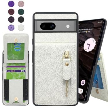 Imagem de Harryshell Capa carteira compatível com Google Pixel 7A 5G (2023) com compartimentos para cartões [comporta até 6 cartões] Função de suporte, bolso com zíper para capa protetora de dinheiro e moeda