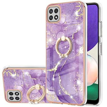 Imagem de Monwutong Capa Slim Fit para Samsung Galaxy A22 5G (não serve para A22 4G), capa rígida IMD mármore brilhante para meninas, capa de proteção de lente de tela e câmera para Galaxy A22 5G, ZHDD roxo