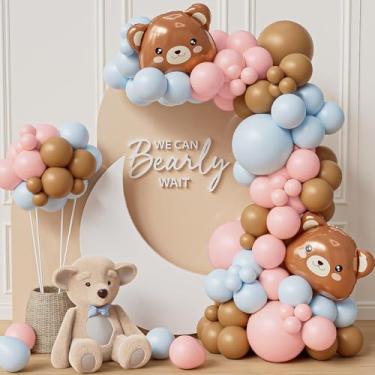 Imagem de Bear Balloon Garland Arch Kit 141pcs Gender Reveal Blue Pink and Bear Foil Balloons for We Can Bearly Waits Bear Theme Birthday Baby Shower and He or She Boy or Girl Gerder Reveal Party Decoration