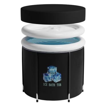 Imagem de FAHKNS Banheira de gelo para adultos, treinamento de recuperação de água fria para atletas, banheira dobrável de grande capacidade para pós-treino 75 cm preta