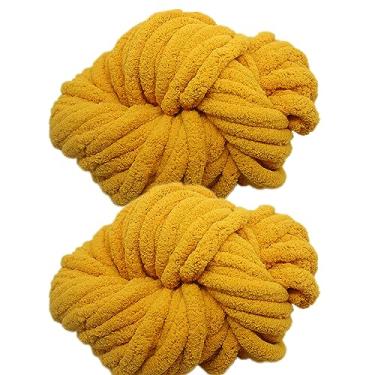 Imagem de 2 novelos de fio de chenille grosso para cobertor, fio de dedo de malha de poliéster super macio, grosso, grosso, estilo chenille, para projetos de decoração de casa, 500 g (amarelo açafrão)