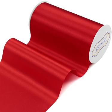 Imagem de Kryvus Fita de cetim vermelha sólida de 15 cm x 22 metros de largura para cerimônia de corte, grande abertura, faixa de cadeira de casamento, decoração de carro, laços de cabelo, embrulho de presente,