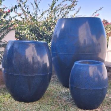 Imagem de Kit 3 Vasos Bojo Luxo Polietileno Redondo Para Plantas e Flores Artificial Natural Frutifera Area Externa E Interna Decor Sala Jardim Escritório Varanda Decoração (Azul Premium)