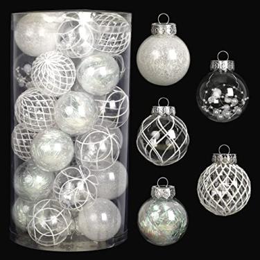 Imagem de Bolas de Natal transparentes, 30 unidades de bolas de Natal brancas de 6 cm para árvore de Natal com objetos delicados, à prova de estilhaçamento, decorações de árvore de Natal para casamento e Natal
