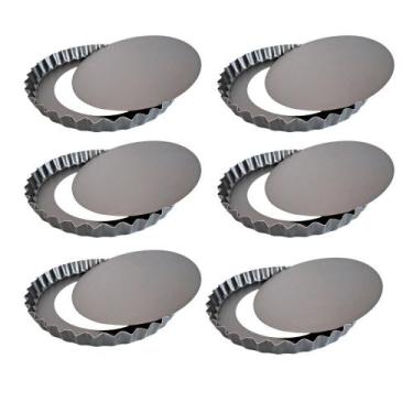 Imagem de Kit 06 Forma Torta Crespa  Antiaderente Fundo Removível 28cm - Marcola