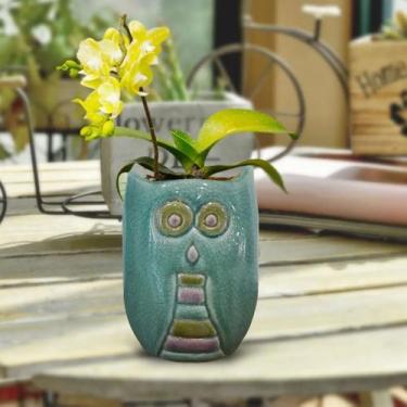 Imagem de Cachepot Decorativo Vaso Coruja Verde Em Cerâmica 14x11 - Vacheron, Ce