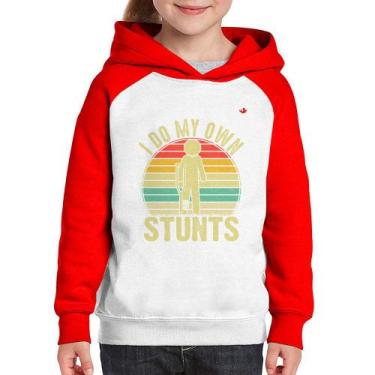 Imagem de Moletom Infantil I do my own stunts - Foca na Moda, Branco, Vermelho, 